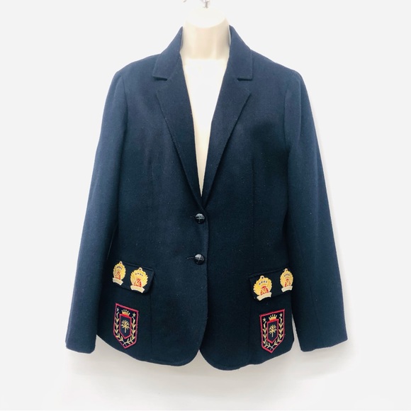 Vintage NCI Collections Navy Wool Blazer with Patches - Picture 1 of 16